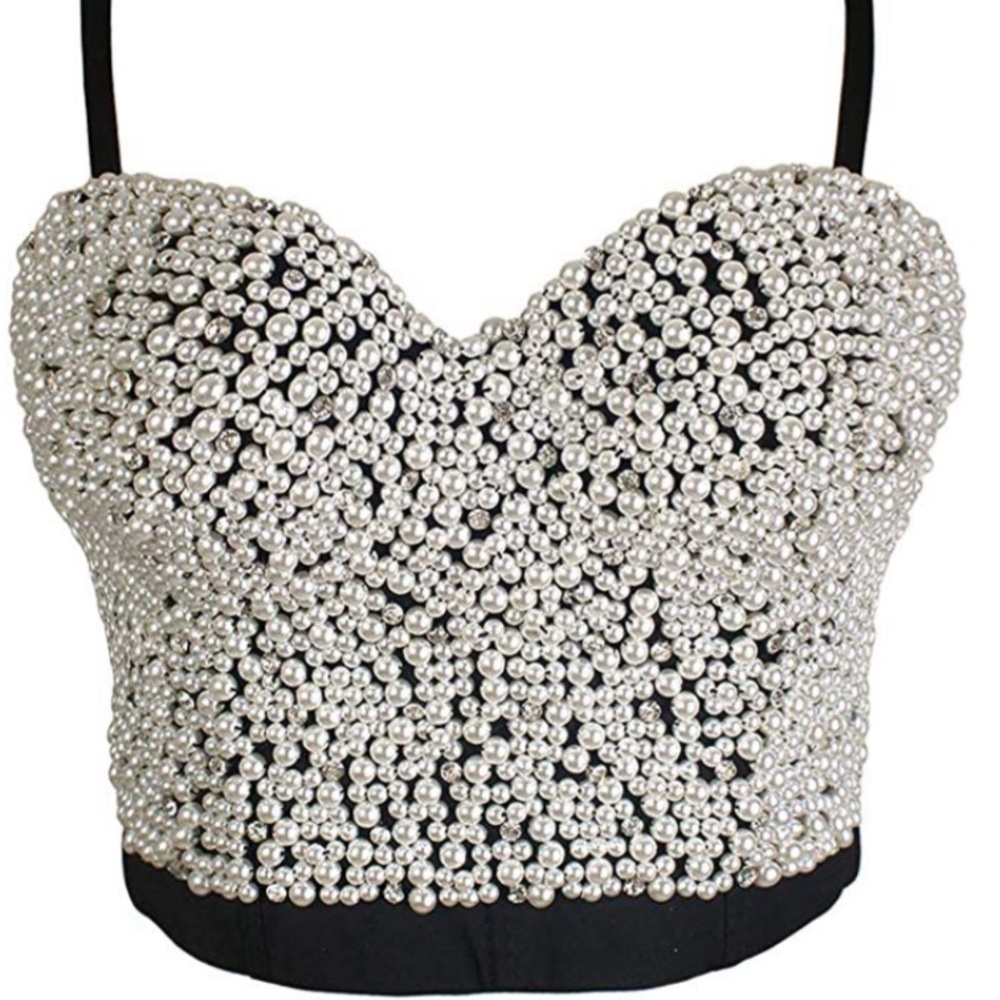 Rhinestone Beaded Push up Bustier Club  Crop Top